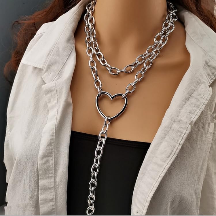 ANGLEQUEEN Chunky Silver Necklaces for Women Silver Layered Pirate Necklaces Punk 8090s Hip Hop Cuban Link Chain Necklace Layered Choker Necklace Pirate Prom Jewelry Freaknik Outfit Accessories - Image 2